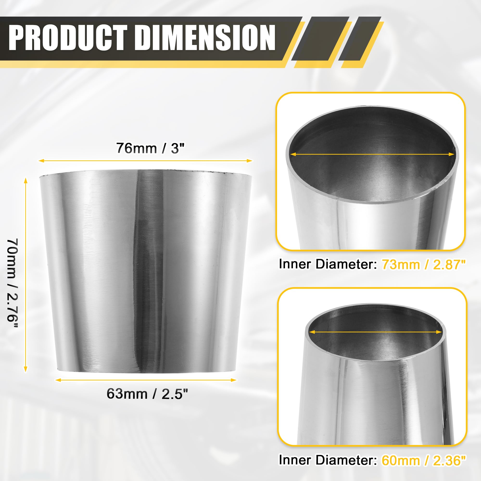 X AUTOHAUX - Tubo de codo de acero inoxidable 304, reductor concéntrico de 2.5 pulgadas de diámetro exterior a 3 pulgadas de diámetro exterior 1 unidad