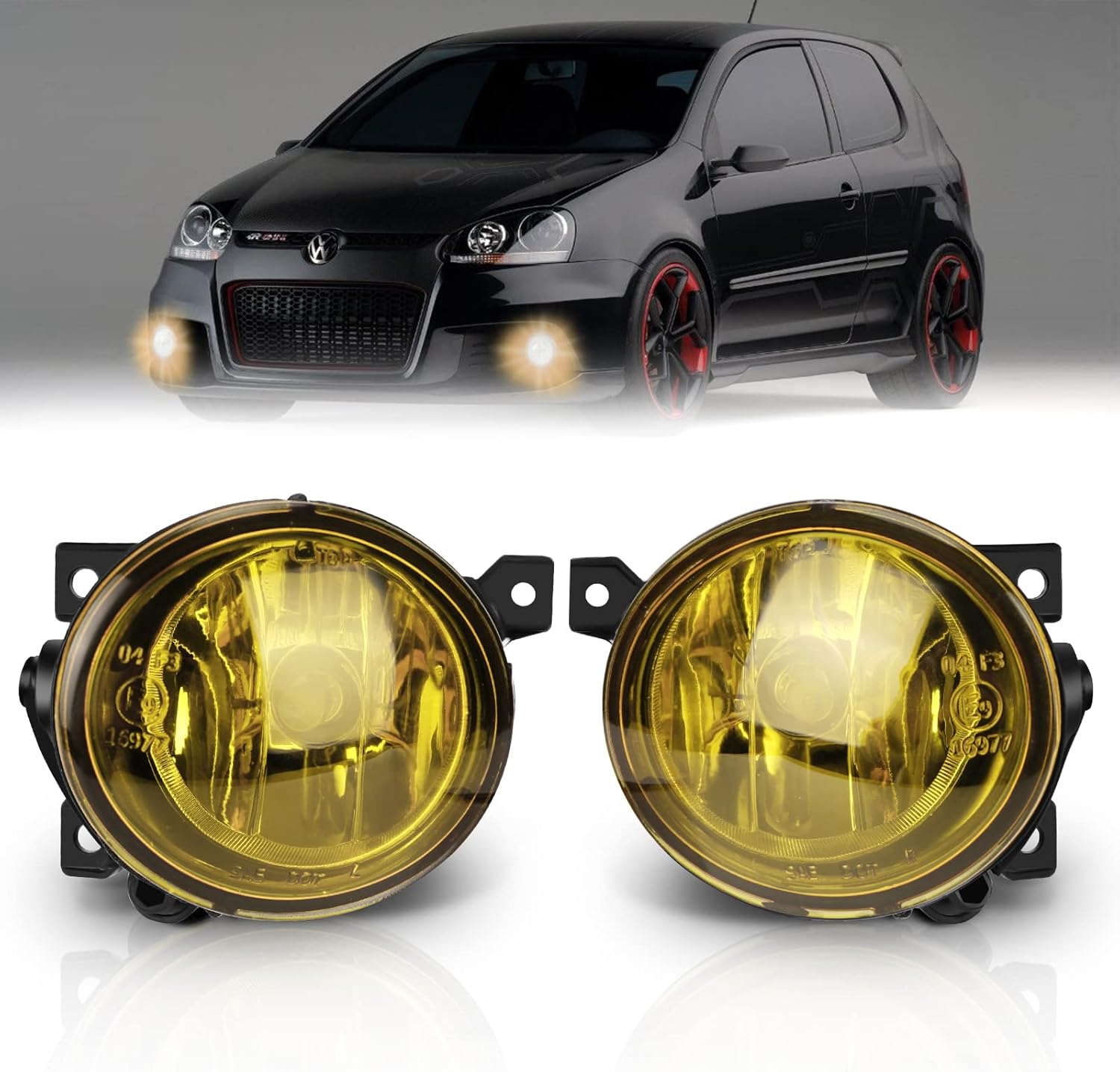 Fog Lights for Volkswagen GTI/Volkswagen Jetta 2006 2007 2008 2009 2010, Premium (VW GTI/Jetta) Fog Lamps Replacement, 1 Pair (Yellow)