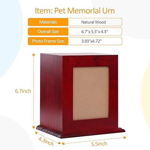 Miniatura 2 de BRKURLEG Urna de madera para cenizas para mascotas, caja de recuerdo de cremación para perros y gatos con marco de fotos, urna conmemorativa