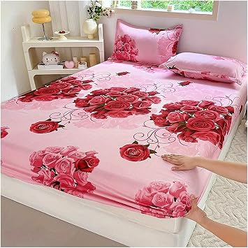 Printed Fitted Sheet 3pcs Print Bedding Set, Suitable for Bedroom, Guest Room One Fitted Sheet + Two Pillowcases, No CoreCovenant of Roses,180X200CM 3PCS