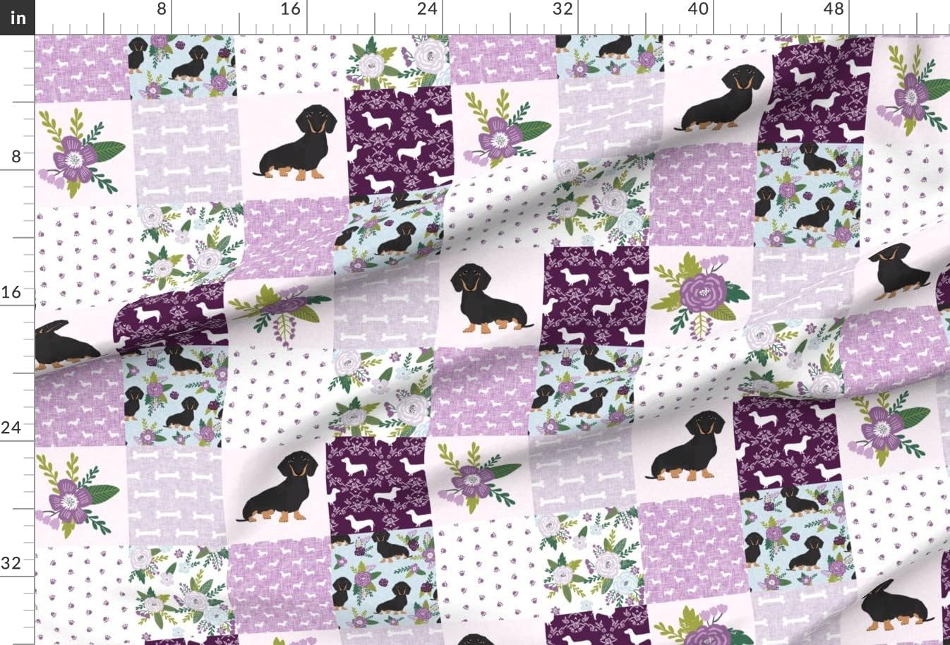 Spoonflower Fabric - Dachshund Pet Cheater Quilt Top Black Tan Dogs Breeds Weiner Printed on Upholstery Velvet Fabric Fat Quarter - Upholstery Home Decor Bottomweight Apparel
