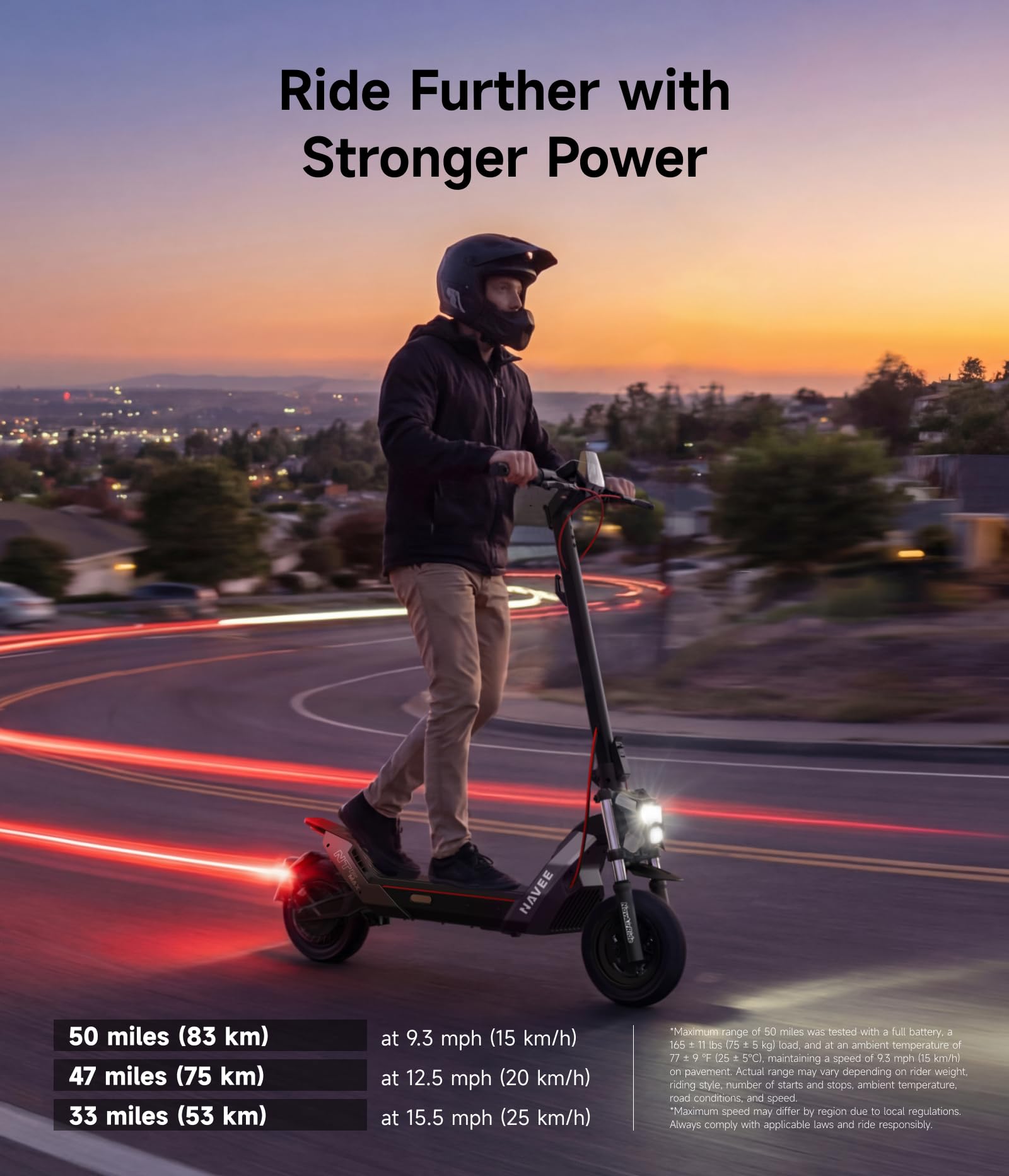 NAVEE NT5 Max High-Speed Electric Scooter for Adults, 50 km/h Max Speed, 83 km Long Range, 1900W Powerful Motor,Dual Disc Brakes+EABS, Front & Rear Suspension, 10.5" Tubeless Tires,IPX6, Apple Find My - 4