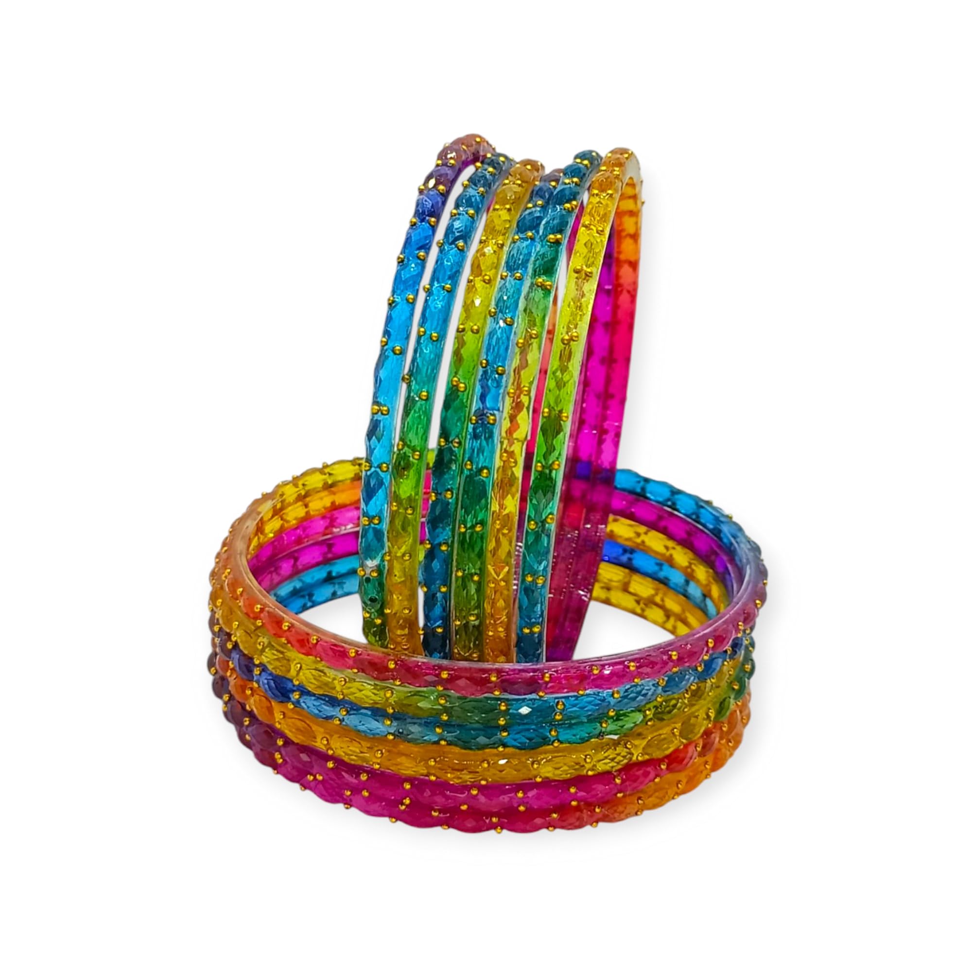 GenericShree Kreeti Raindrop Glass Bangles with Golden Beads for Women and Girls Pack of 12 Wedding, Baby Shower Bangles