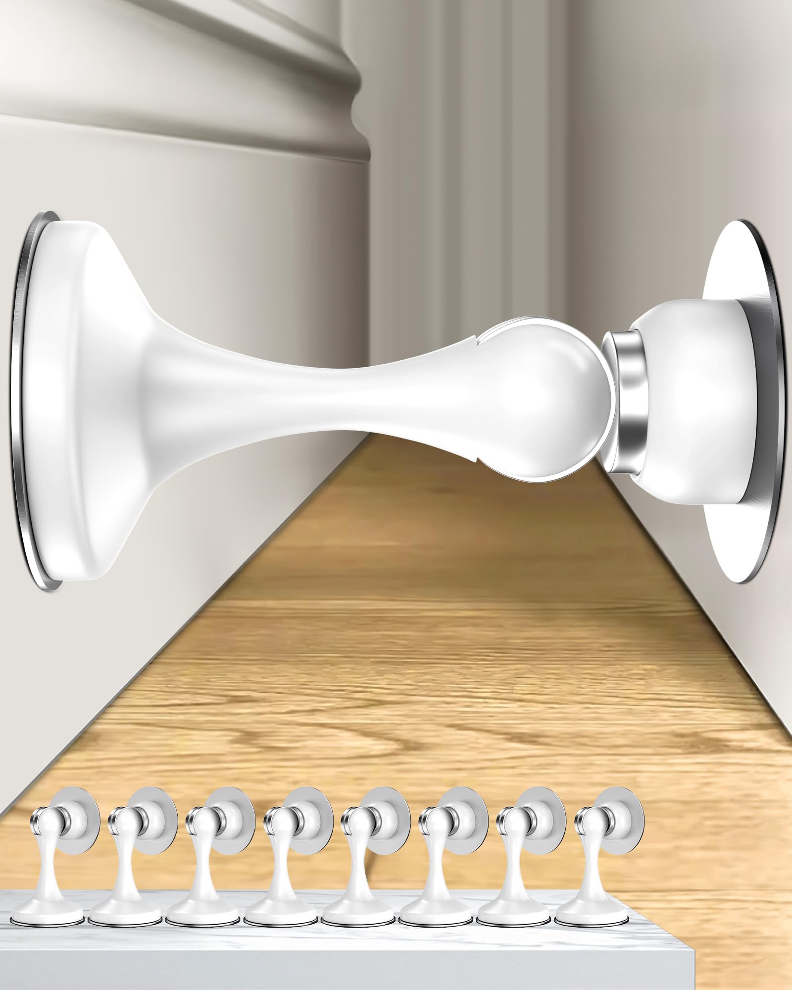 Crosize Magnetic Door Stoppers 8 Pack White | Strong Magnetism for Wall & Floor Mounting - main product image