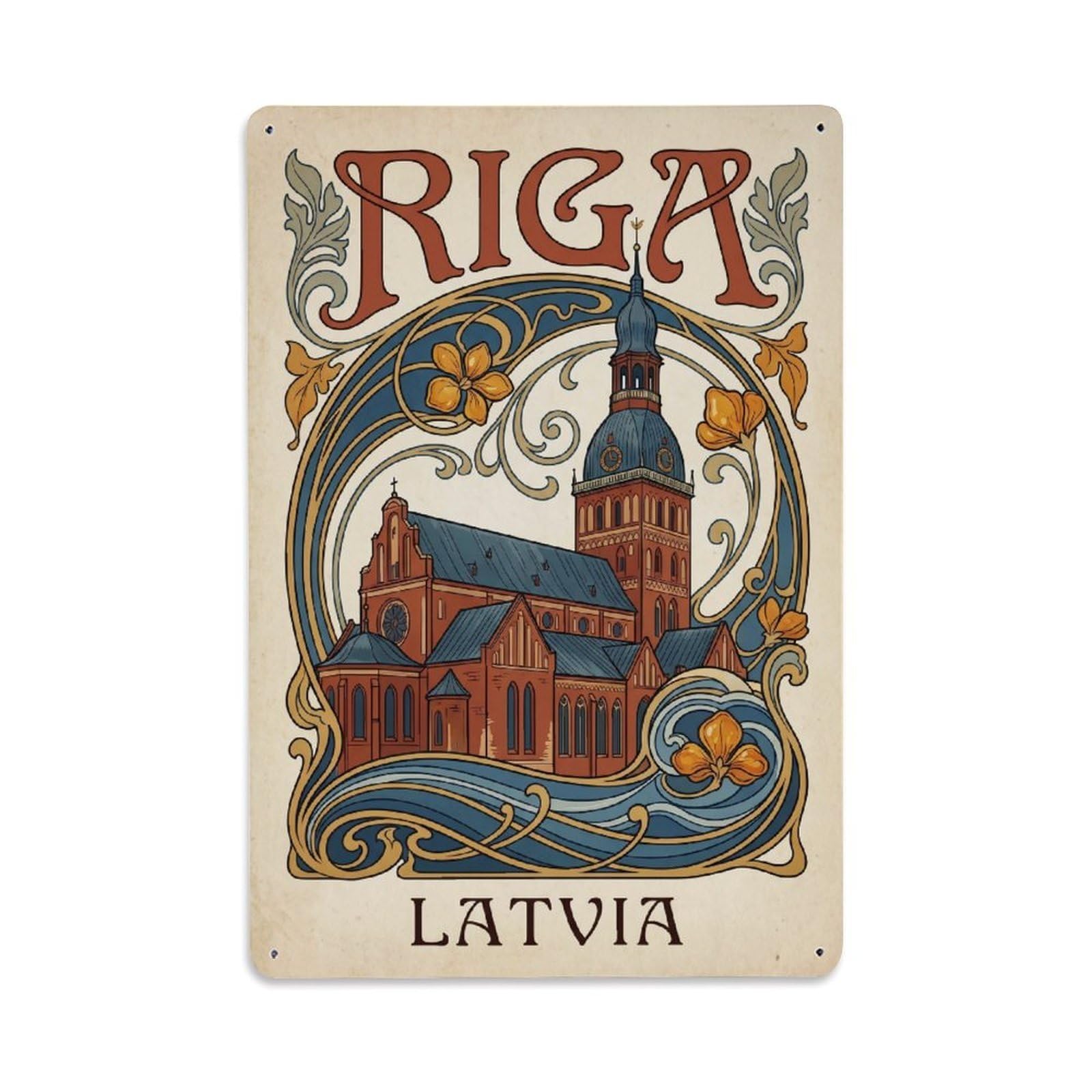 Vintage Travel Latvia Riga Metal Tin Sign