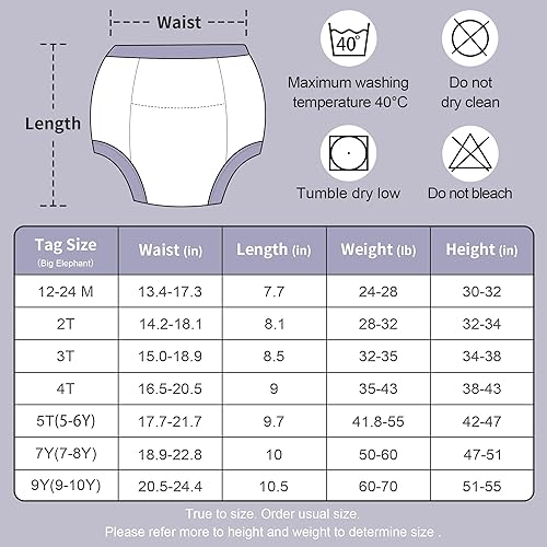 Miniatura 6 de BIG ELEPHANT Ropa interior de entrenamiento para ir al baño, paquete de 10 unidades, 100% algodón absorbente, unisex, pantalones para niños y niñas