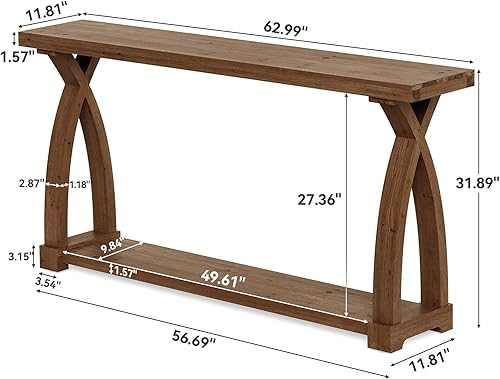 Miniatura 2 de Mesa consola de madera maciza para entrada, mesa estrecha de 63 pulgadas para sofá con almacenamiento de 2 niveles para entrada, vestíbulo, sala de