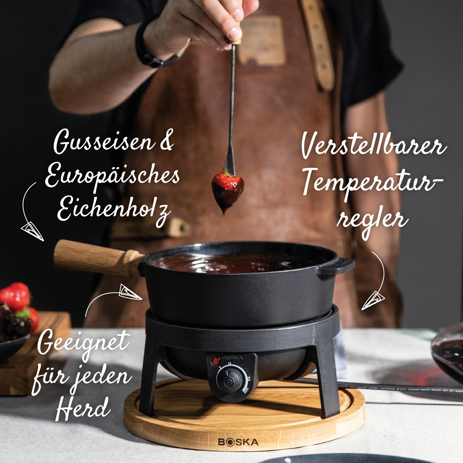 Boska Fondueset Elektrisch Pro 2,2L - Premium Fondue - Käsefondue - Schokofondue - Hotpot - Für 8 personen - Topf set -Extralanges Kabel - Gusseisen - Elektrisch - Fondue gerät