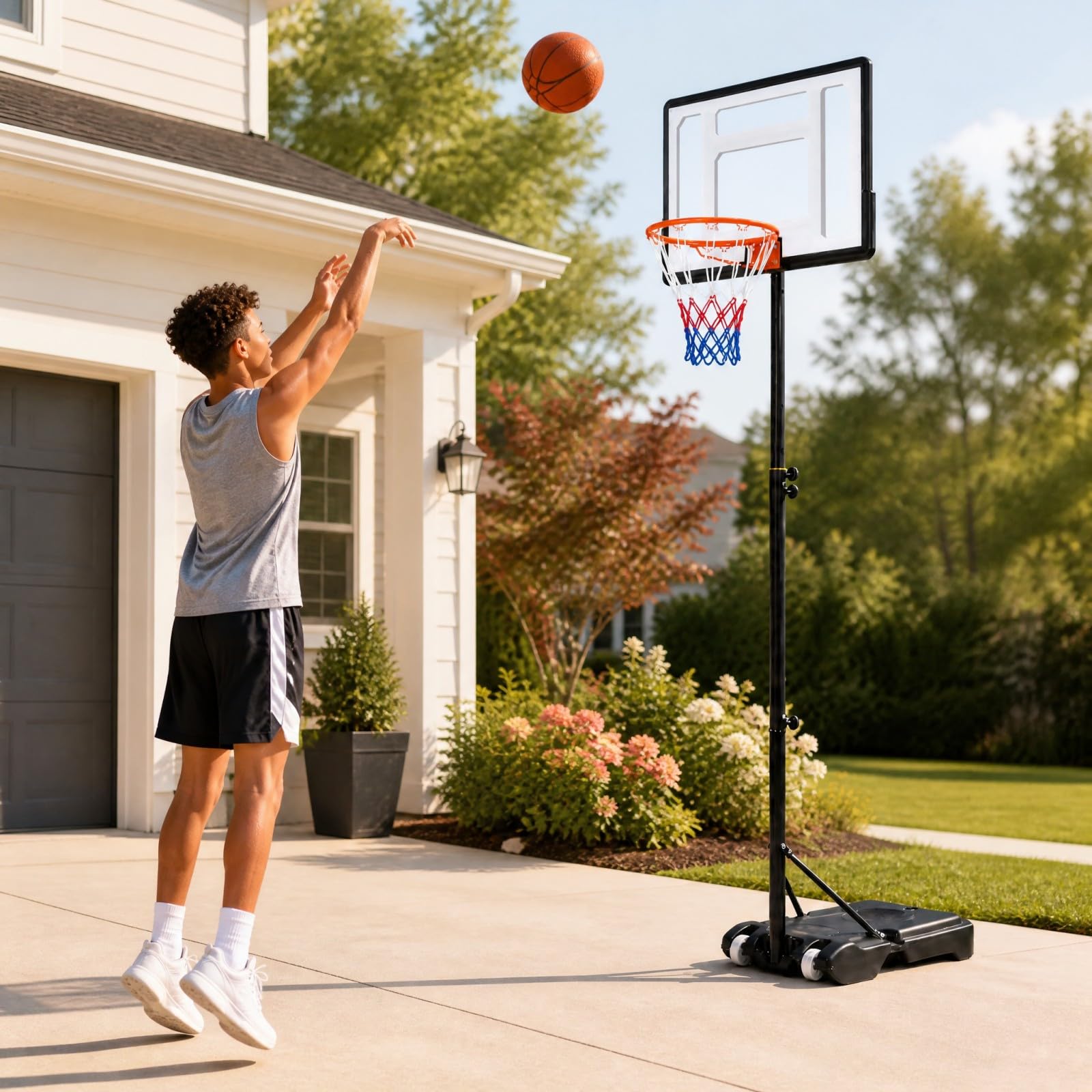 GYMAX Canestro da Basket per Adolesenti e Adulti, Altezza 263-308 cm