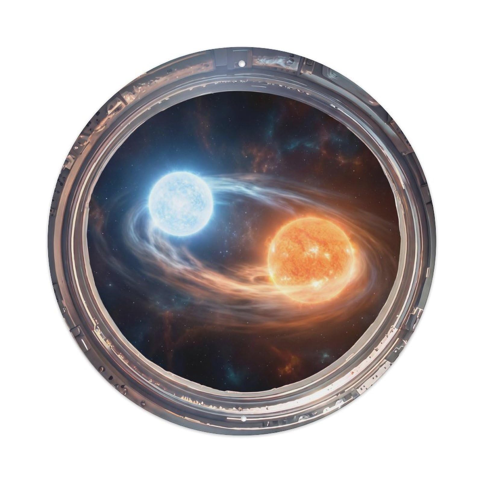Binary Star System from Space Station Porthole Metal Tin Sign