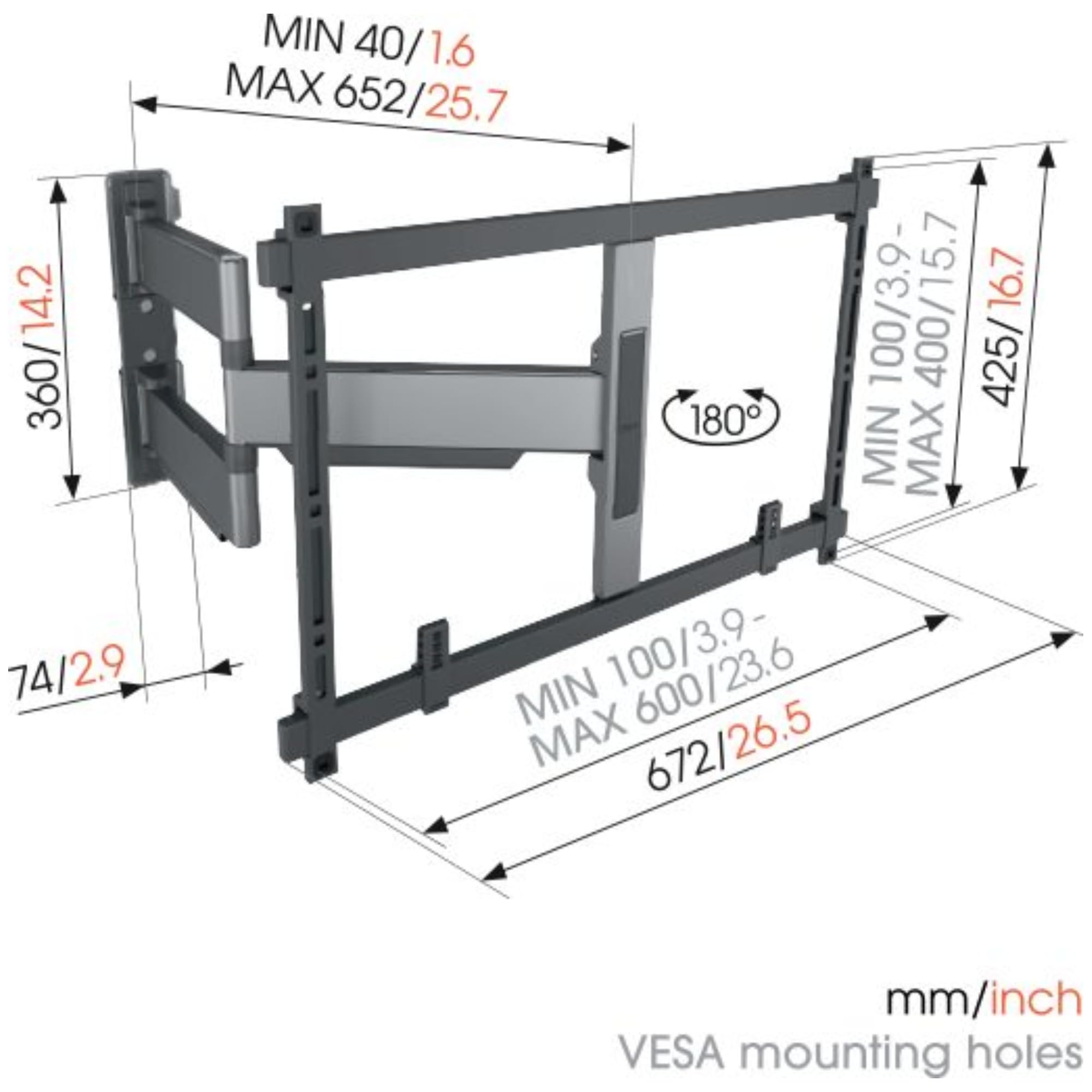 Vogel's Elite TVM 5645 Soporte TV Giratorio y Ultrafino para TV de 40 a 77 Pulgadas, Peso máx. de 45 kg, Gira hasta 180°, Soporte de TV Full-Motion, Máx. VESA 600x400, Compatibilidad Universal