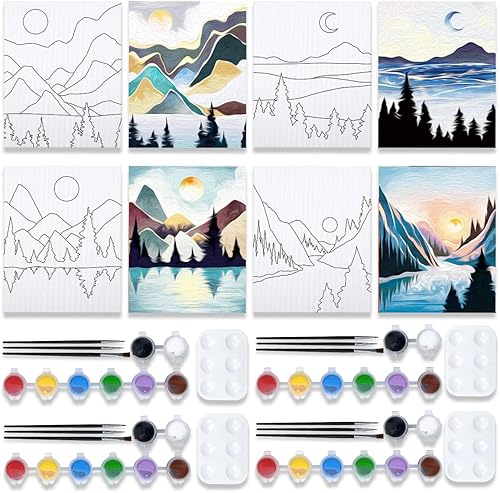 Miniatura 6 de VOCHIC Paquete de 4 kits de fiesta de 8 x 10 pulgadas, kit de pintura de lienzo predibujado para pintura para adultos, suministros de fiesta para