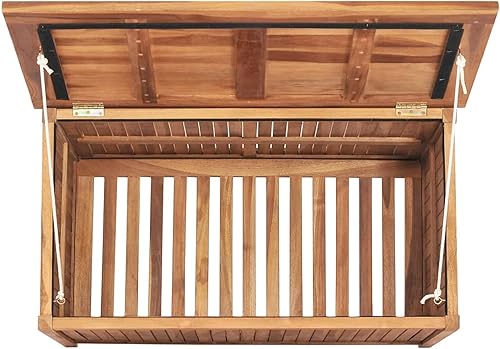 Miniatura 5 de Caja de almacenamiento para patio de 35.4 x 19.7 x 22.8 pulgadas, madera de teca maciza, caja de almacenamiento para patio, terraza, banco de