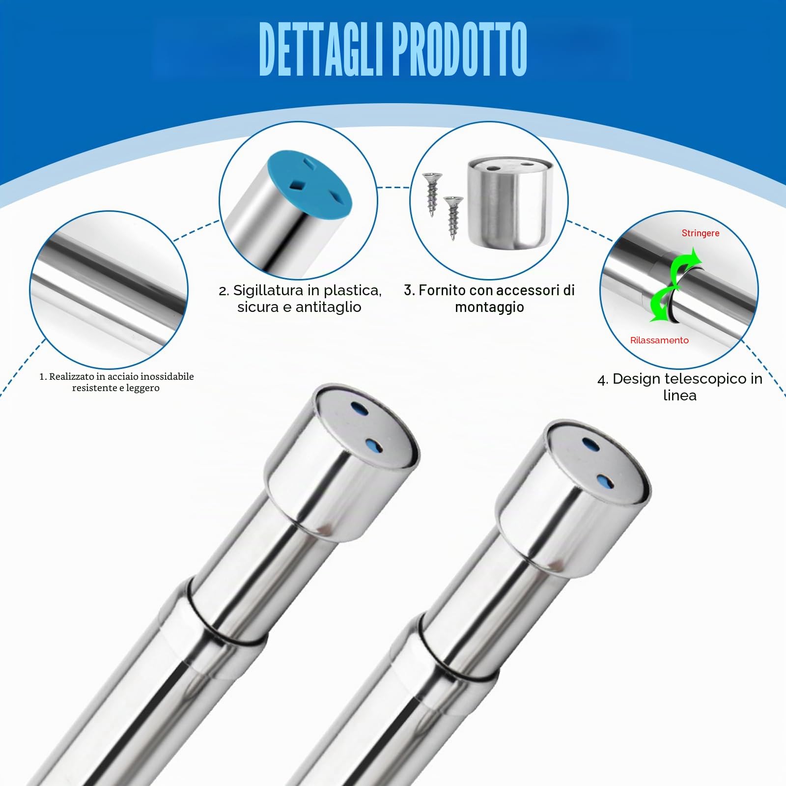 2 Asta Estensibile per Abiti, 31-51 cm Barra Attaccapanni per Armadio | Barra Appendiabiti in Acciaio Inossidabile Regolabile, Asta Appendiabiti Estensibile in Acciaio Inox