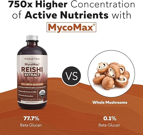 Miniatura 8 de Extracto orgánico de hongos Reishi  70% beta-glucanos  niveles más altos de nutrientes activos, tincutura Cordyceps de máxima potencia, cultivo en
