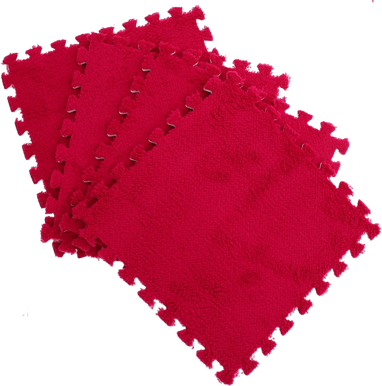 Kichvoe Floor Mat Eva Plush Tatami Red 30x30x1 Cm 4pcs Puzzle | High Pressure Pressing Finish, Delicate Decorative Style, Includes Edge Strips