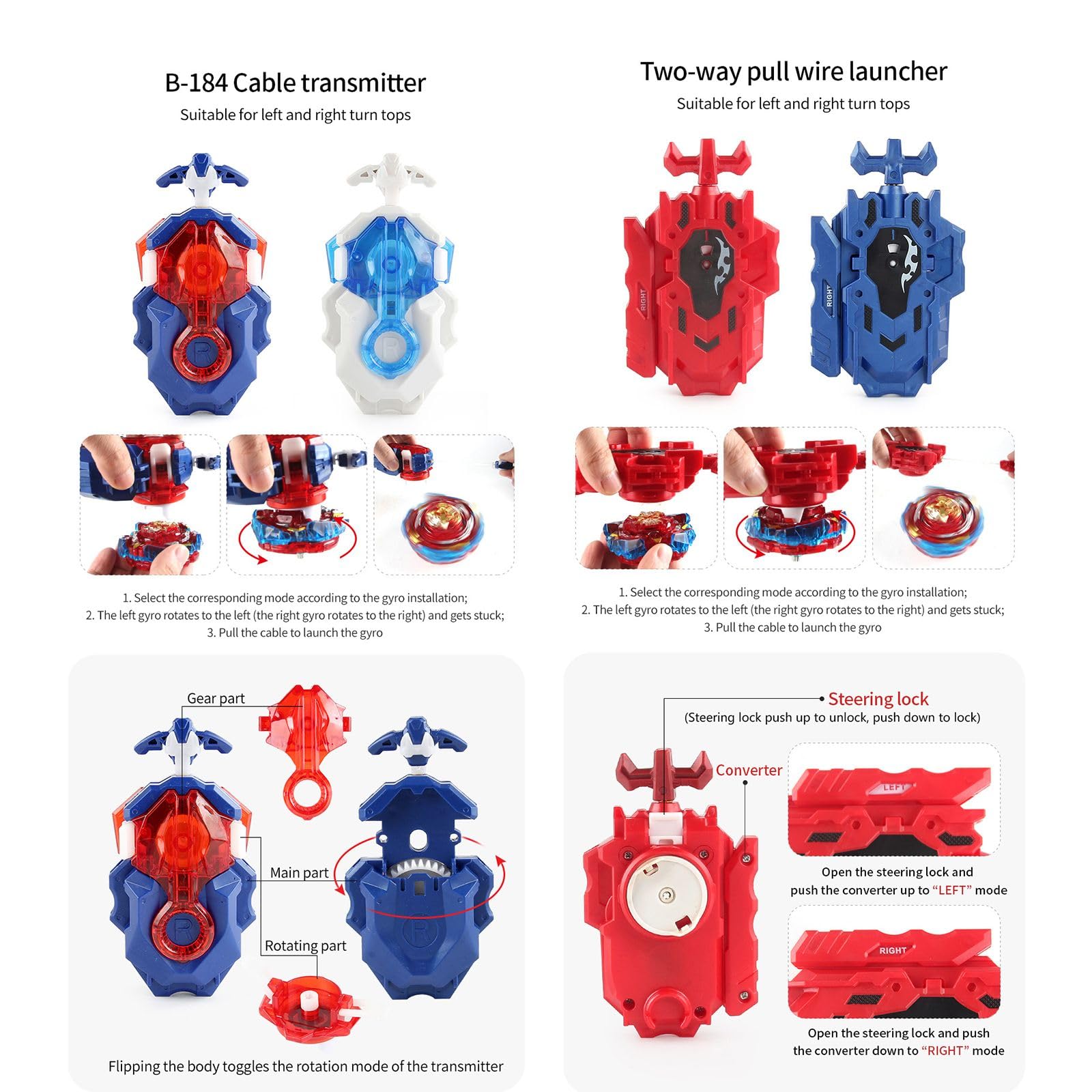 Netoke 8 in 1 Gyros-set, 4D Gevecht Gyros met Gyros Launcher, incl. 4 Gyros Launcher-set, AA
