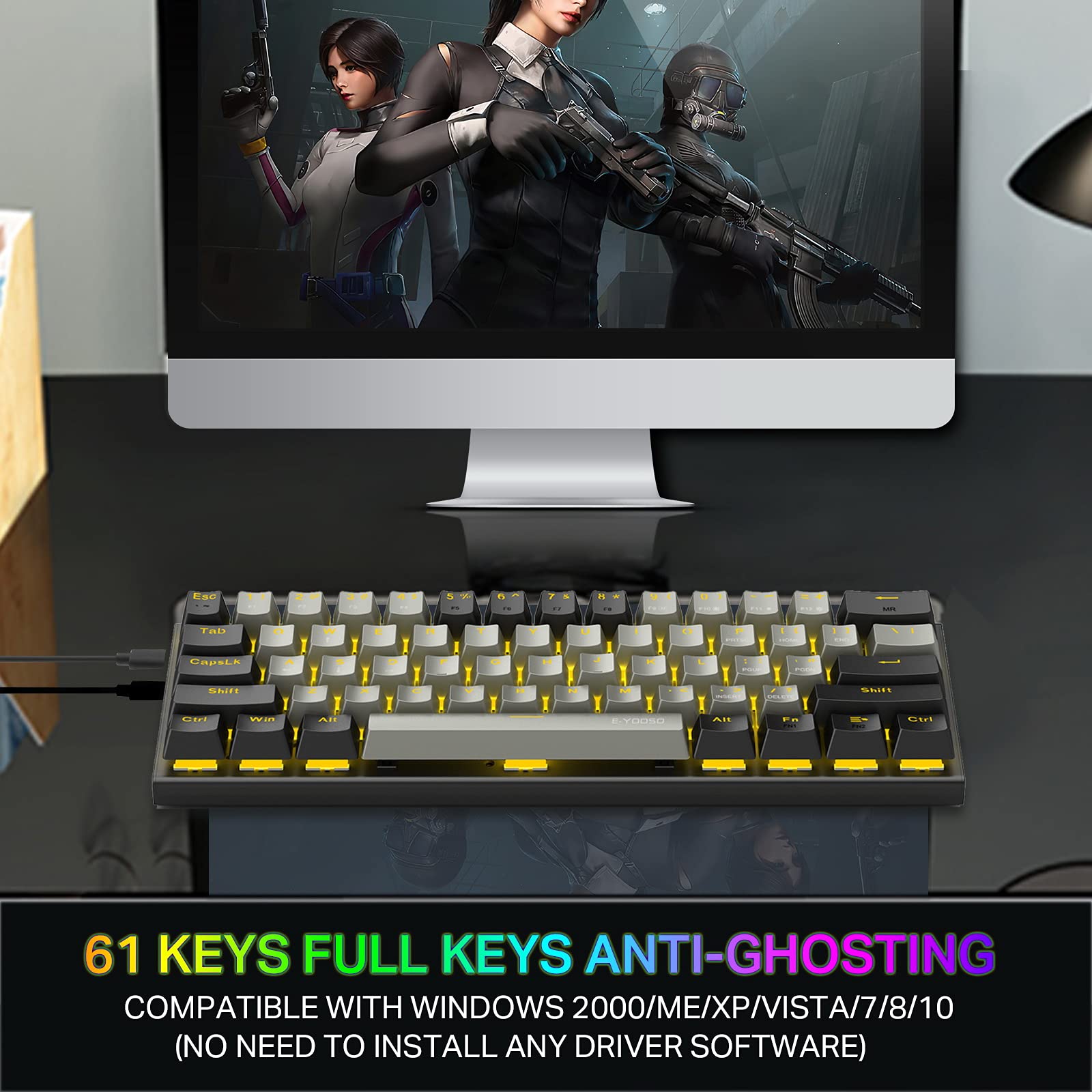 60 Mechanical Keyboard, EYOOSO Gaming Keyboard with Red Switches and