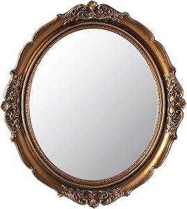 Funerom 12.8 x 14.3 inch Vintage Decorative Wall Mirror, Hanging Mirrors for Bedroom Living-Room Dresser Decor, Oval (Antique Gold)