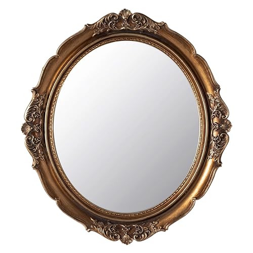 Funerom 12.8 x 14.3 inch Vintage Decorative Wall Mirror, Hanging Mirrors for Bedroom Living-Room Dresser Decor, Oval (Antique Gold)