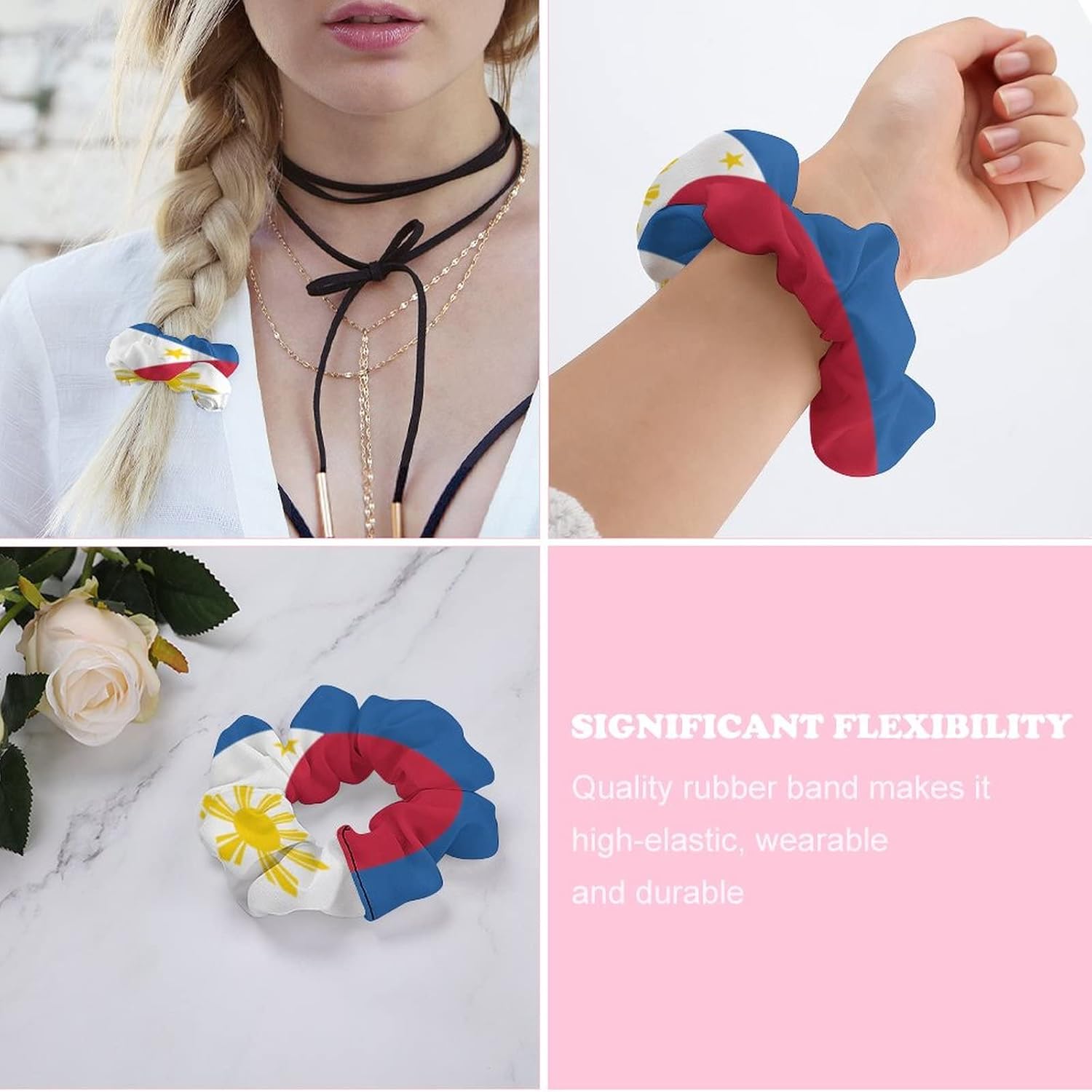 Calculay Philippines Flag Hair Ties, Hair Bands Headbands Wristbands Sports Yoga Ponytails Ladies Hair Accessories