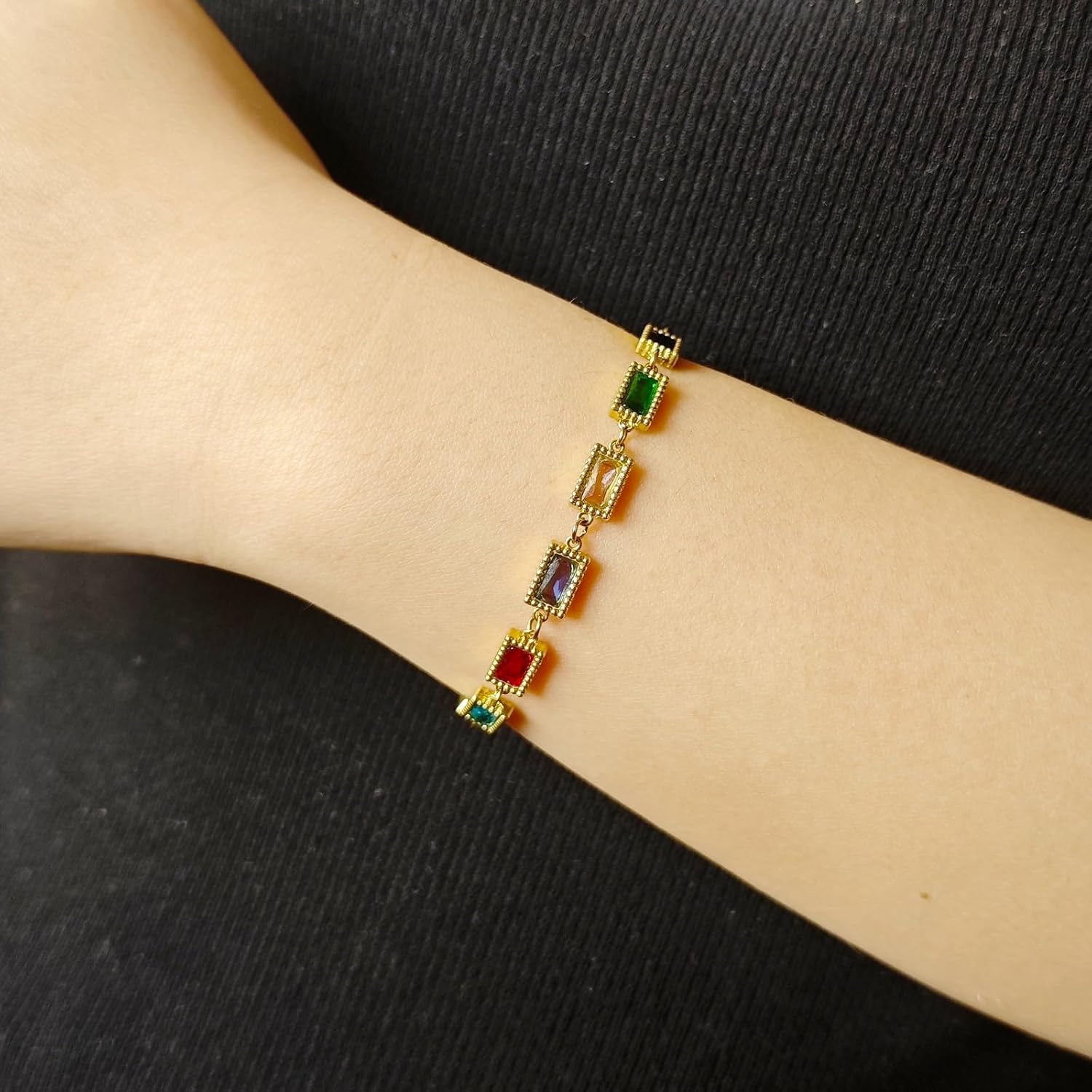 Dainty Gold Plated Multicolor Crystal Bracelet for Women - Elegant Colorful Gemstone Tennis Bracelet with Rainbow Cubic Zirconia - Image 2