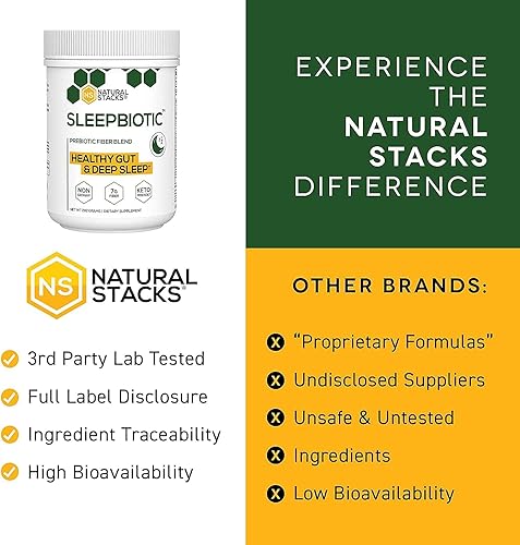 Miniatura 5 de NATURAL STACKS SleepBiotic Fibra prebiótica (10.30 oz) + suplemento cerebral NeuroFuel (45 cápsulas)  Enfoque diario, impulso de memoria y