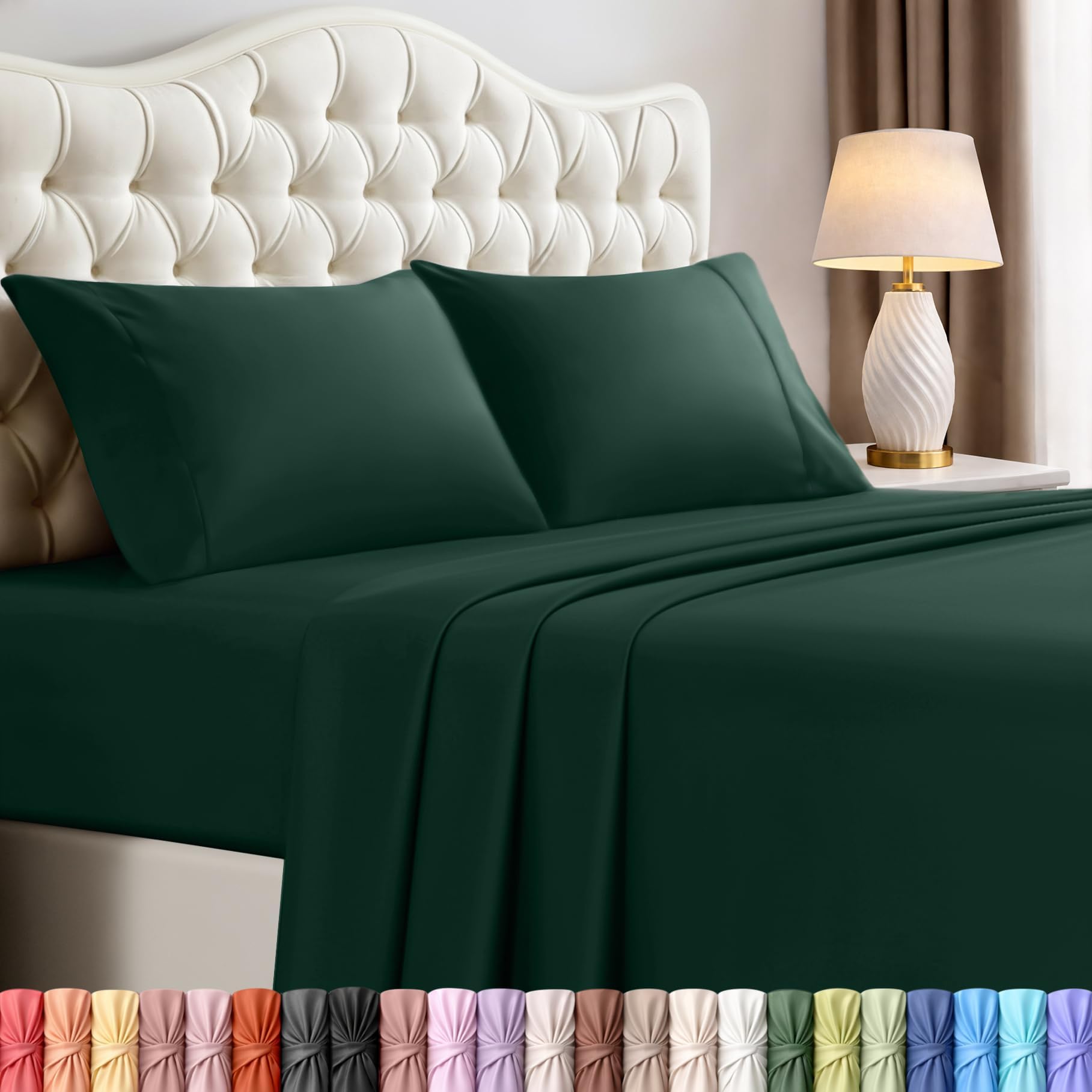 Queen Size Sheet Set – 4 Piece Bed Sheets, Soft and Breathable Microfiber, Includes 1 Fitted Sheet, 1 Flat Sheet and 2 Pillowcases – Oeko Tex (Emerald Green)