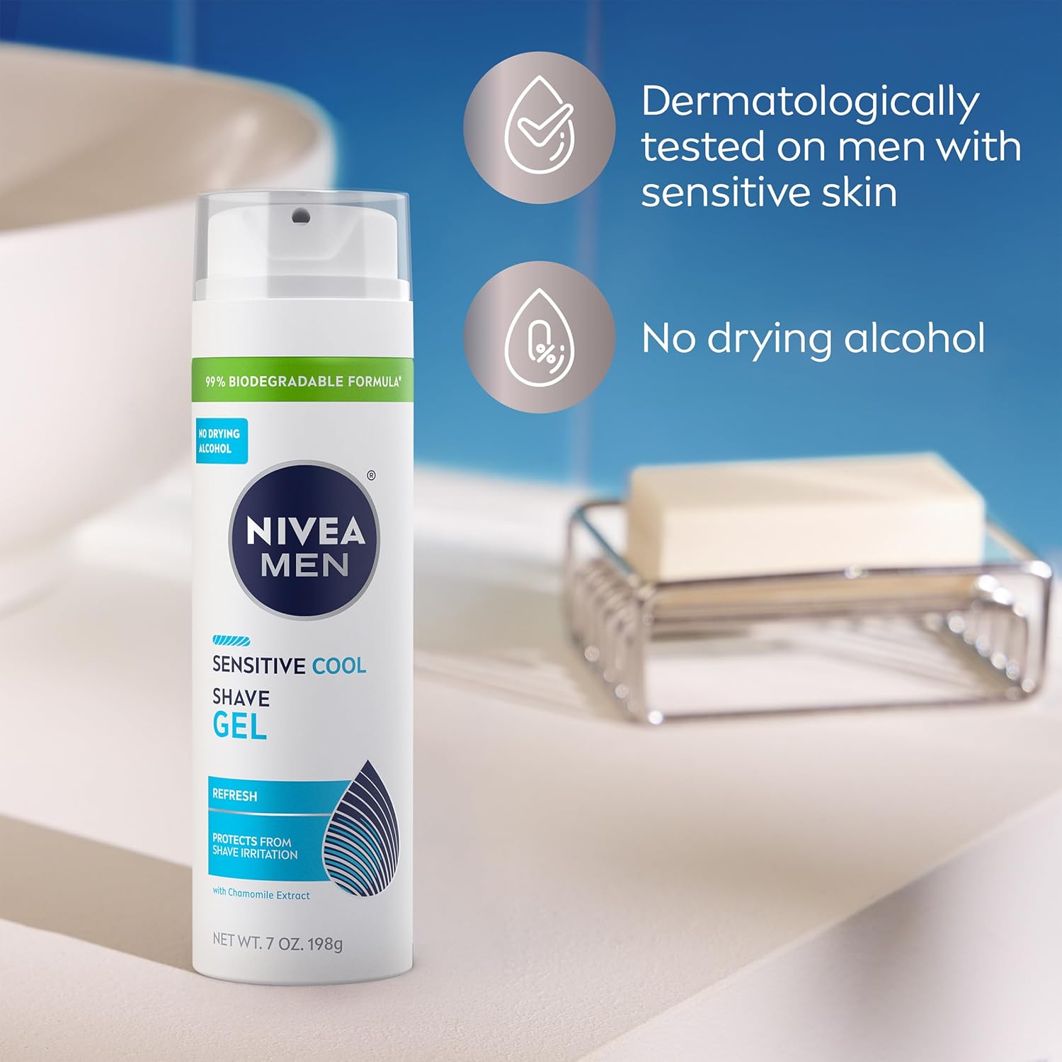 NIVEA MEN Sensitive Cool Shave Gel for Sensitive Skin, Alcohol Free Shaving Gel with Chamomile Extract, 7 Oz Can, Pack of 3 - Image 7