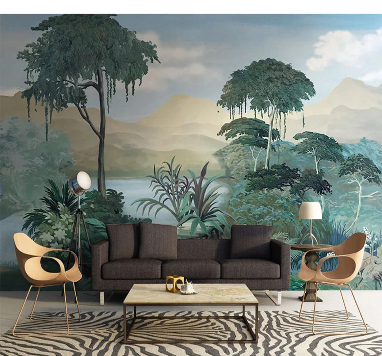 Tzxztt Abstract Hand Drawn Woodland Lake Landscape Modern 3D Wallpaper Premium Textured Silk Neutral Tones Material Ideal for Living Room Bedroom-400cm×280cm