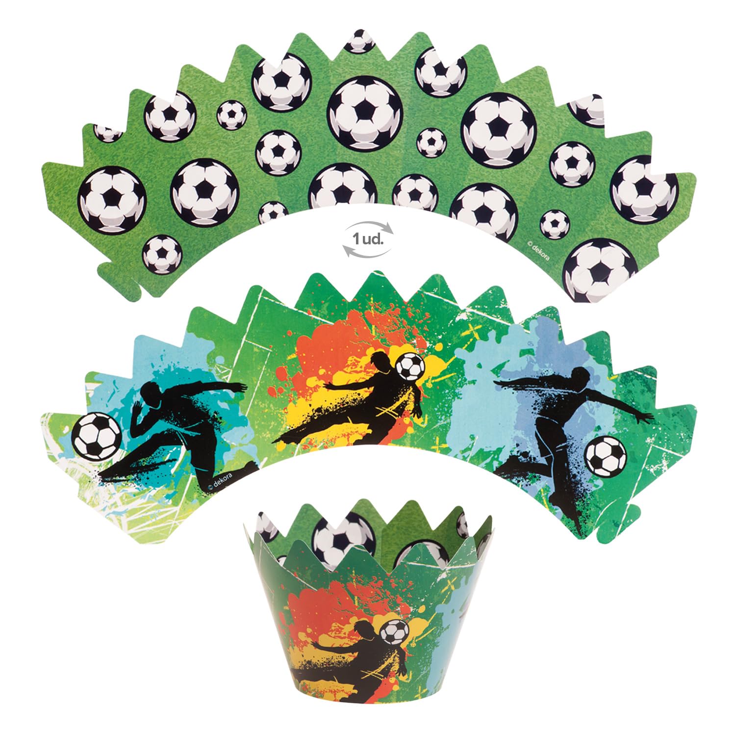 dekora - Football Cupcake Decoration Kit: 6 Paper Toppers + 6 Cupcake Wrappers, Double-Sided Reversible, Reusable, Cupcake Cases for Muffins & Cupcakes (not for Baking)