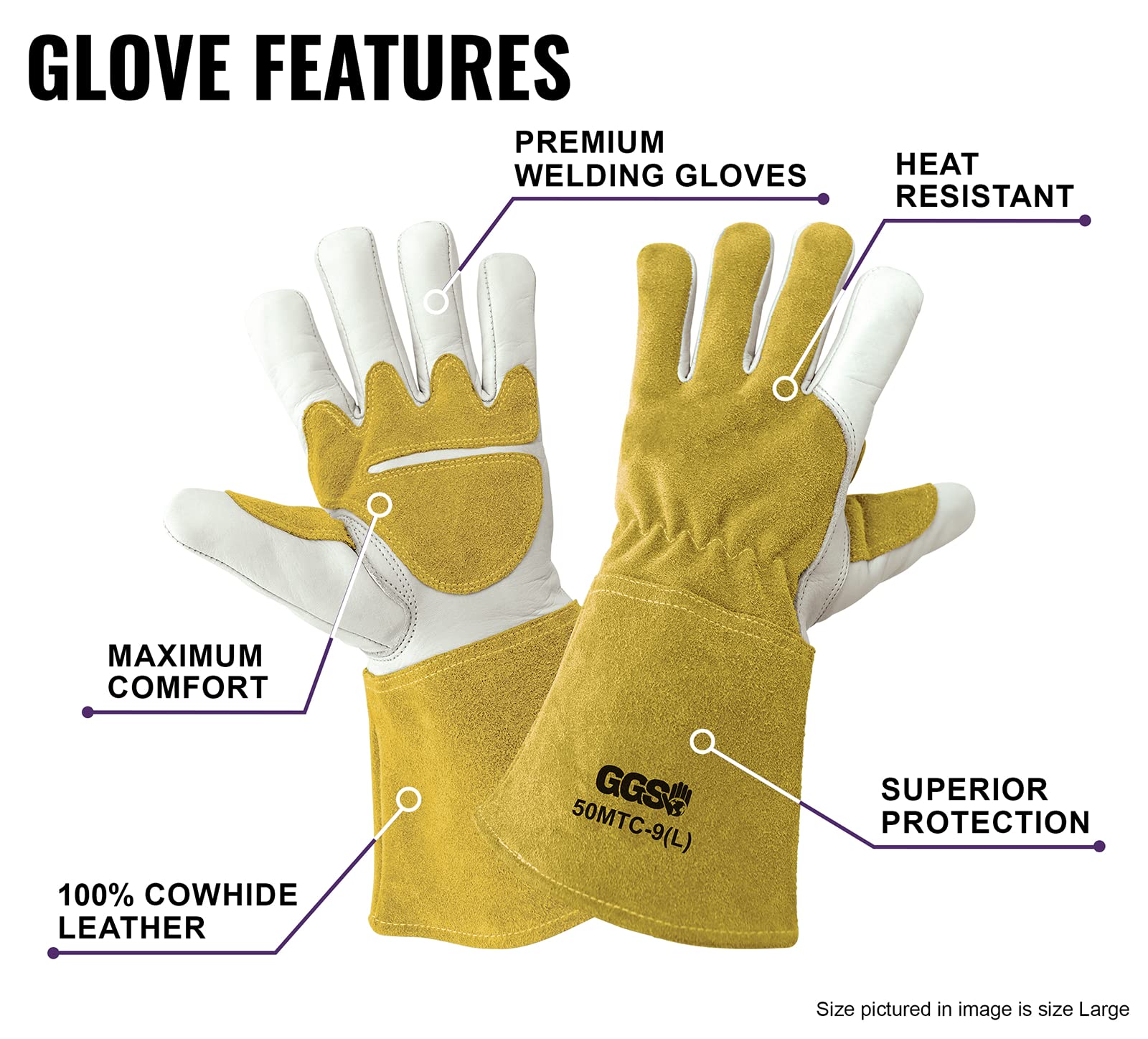 Global Glove Premium Grain Cowhide Welding Gloves with Fleece Lining for Added Comfort and Durability, EN 407 Certified Heat Resistance, 4