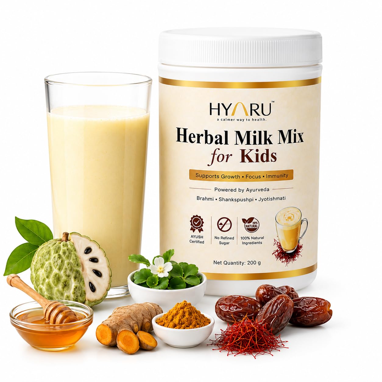 HYARU Kids’ Ayurvedic Milk Mix – Brahmi, Triphala, Turmeric & Jaggery – Brain Boosting, Immune Strength & Digestive Health – Kesar Flavour – 200g-picture-29