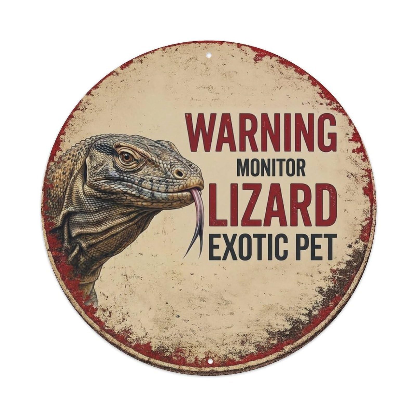 Metal Tin Sign Vintage Warning Monitor Lizard