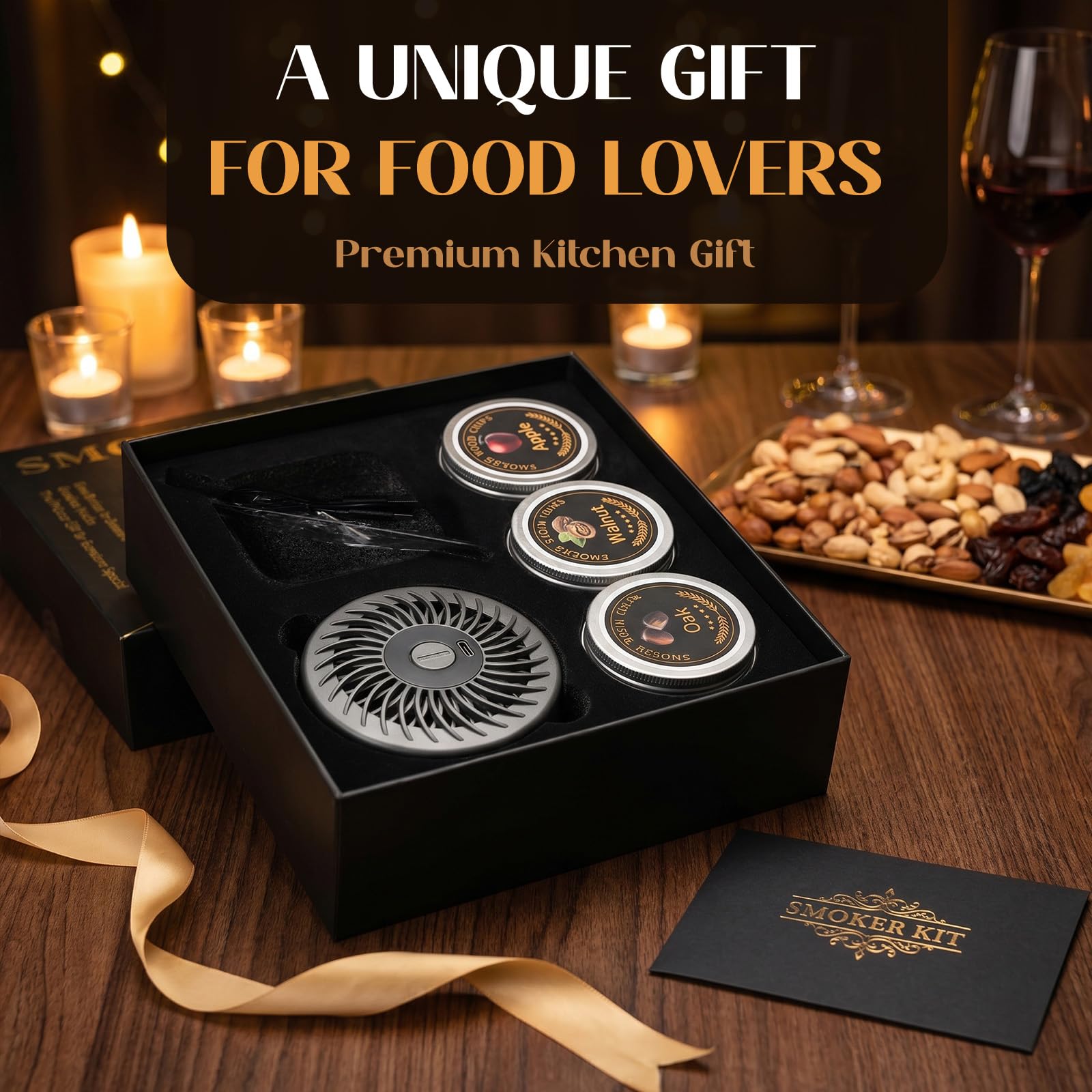 Kit affumicatore elettrico per cocktail, ricaricabile USB-C, senza torcia, per cocktail e cibo, controllo del fumo regolabile, copertura in vetro, vassoio di legno, 6 trucioli di legno (15 cm)