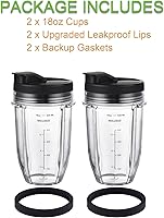 Vista 8 de Juego de 2 vasos de repuesto de 18oz para licuadoras Nutri Ninja, piezas de repuesto para licuadoras con tapa mejorada para licuadoras Auto-IQ