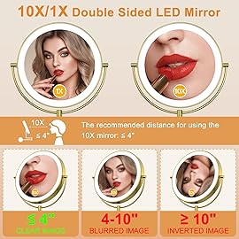 Gospire 9 Wall Mounted Lighted Magnifying Mirror, 1X/10X Magnification Double-Sided LED Bathroom Mirror, 3 Color Lights & Stepless Dimming with Touch Sensor, Extendable Arm 360 Swivel for Shaving