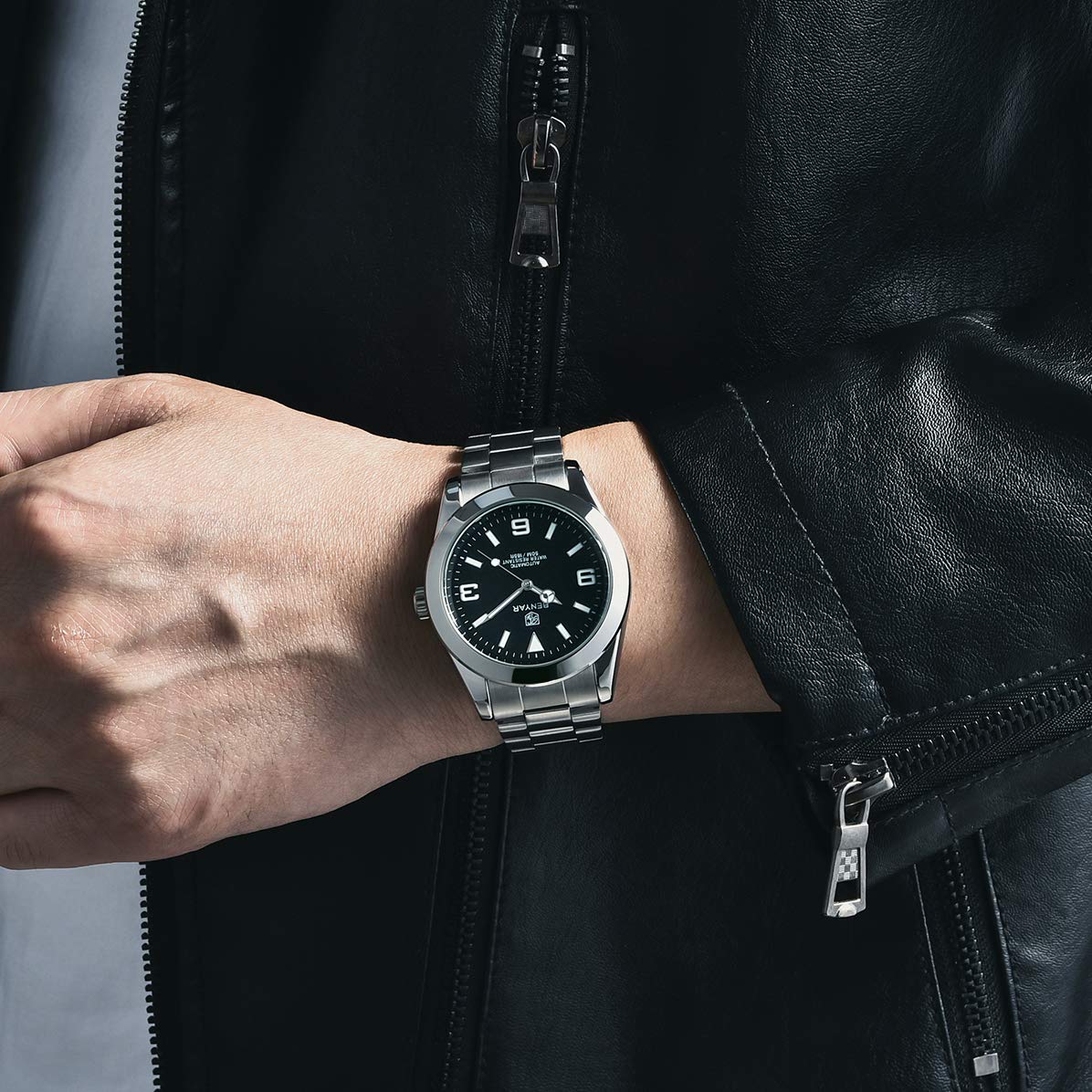 Benyar Elegante Reloj mecánico automático de 41MM para Hombre, con Correa de Acero Inoxidable Impermeable, Luminoso Reloj de Pulsera analógico