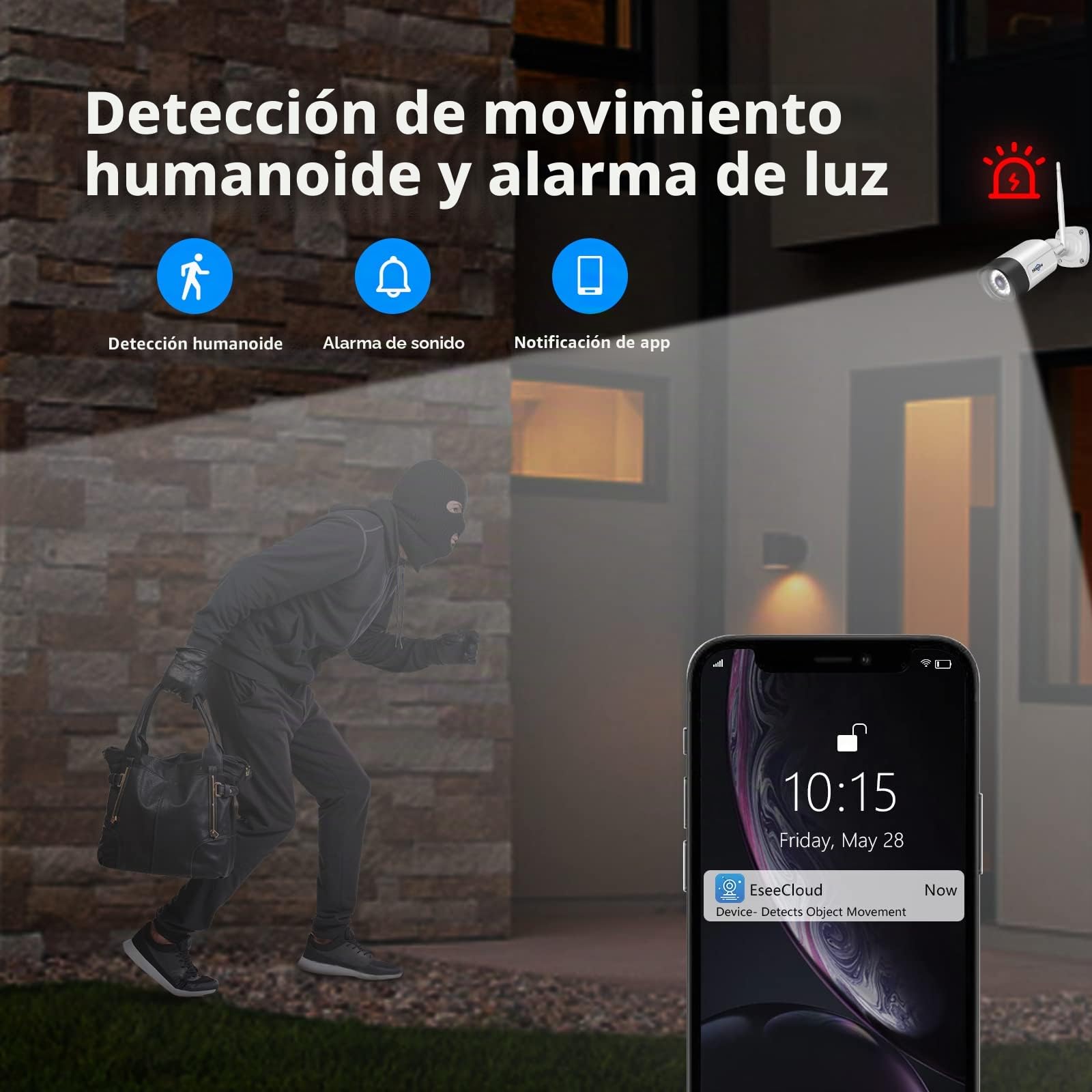 Hiseeu Kit Cámaras Vigilancia WiFi Exterior 5MP, 10CH NVR con 1TB HDD, 4 Camaras Seguridad IP, Deteccion Personas Vehiculos, Audio Bidireccional, Vision Nocturna Color