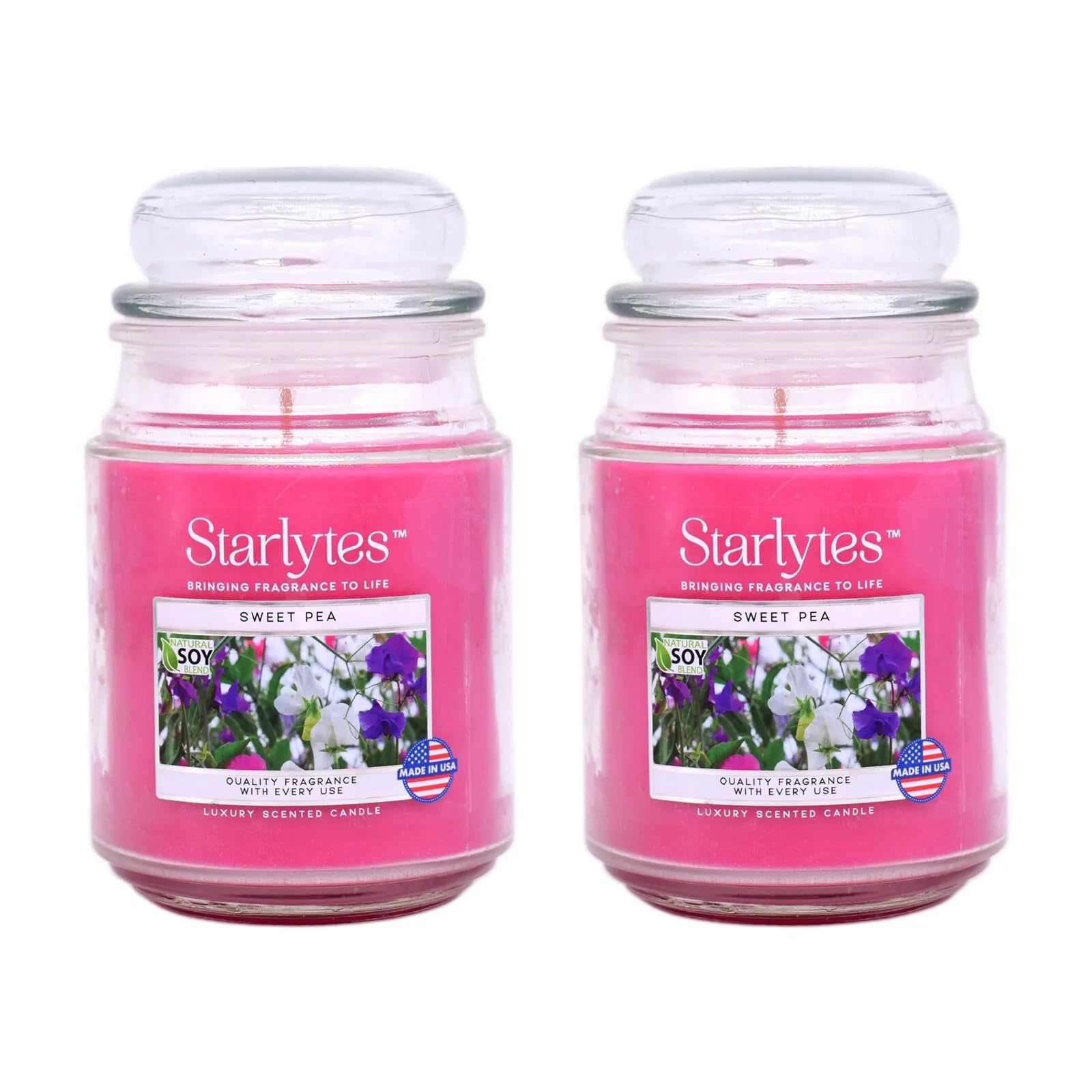 2X Starlytes 510g Large Glass Jar Candle (125hr Burn Time) - Sweet Pea