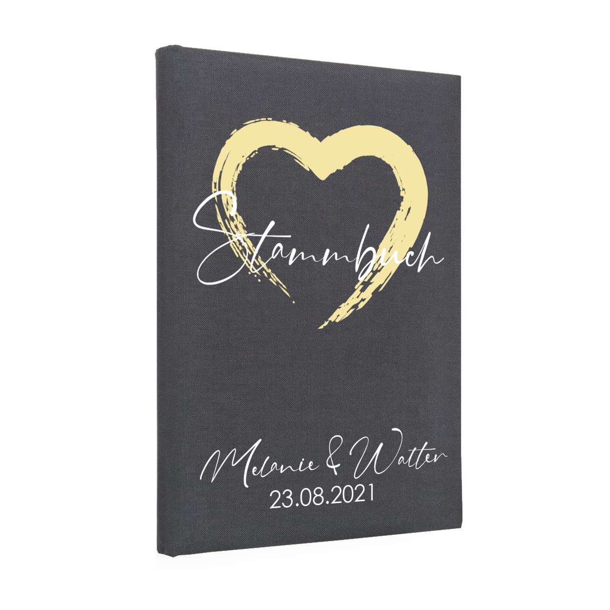 Hochzeitideal – Personalisiertes Stammbuch der Familie Ally grau - 21,0 cm x 15,0 cm - Buchbinderleinen Stammbuch Hochzeit - Familienbuch Standesamt mit 6-Fach Ringmechanik und 4 Folien