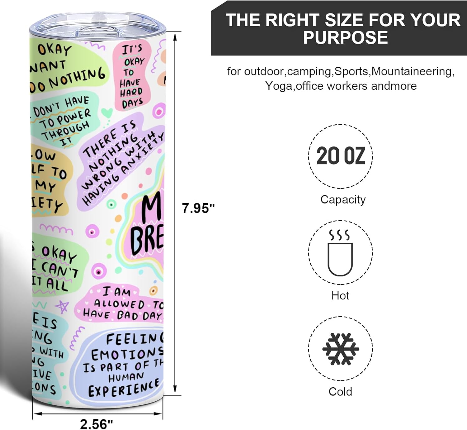 ATHAND Funny Positive 20oz Tumbler for Women, Inspirational Stainless Steel Travel Mug with Lid, Skinny Cup Gift for Friends Bestie or Sister, Mental Health Breakdown Coffee Cup - Image 4