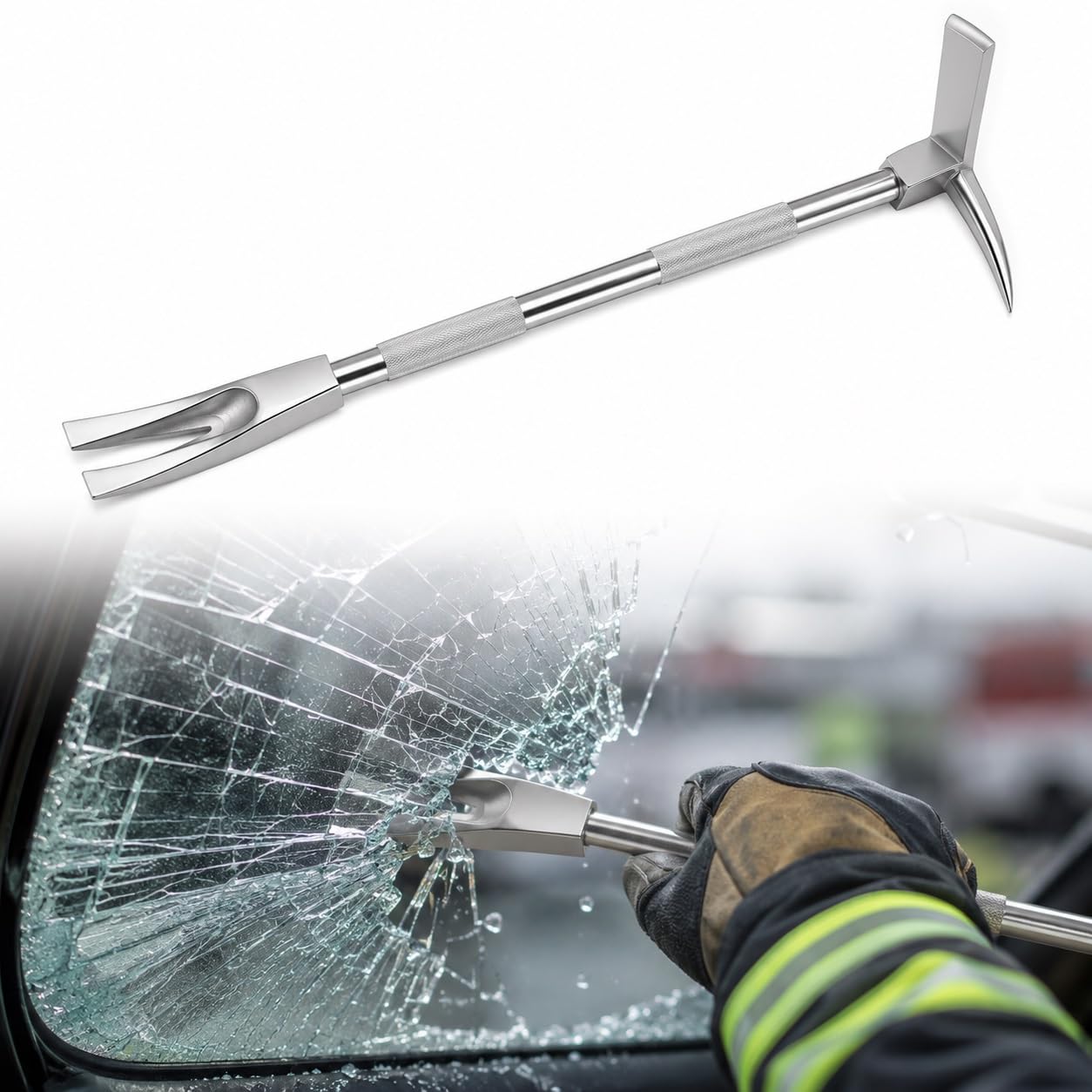 Narzędzie Ratunkowe Przy Wejściu, Drążek Halligana, Stal Kuta | Siekiera 3 w 1 z kolcem i widelcem. Pazur do cięcia metalu do awaryjnych rozbiórek i remontów(36in)