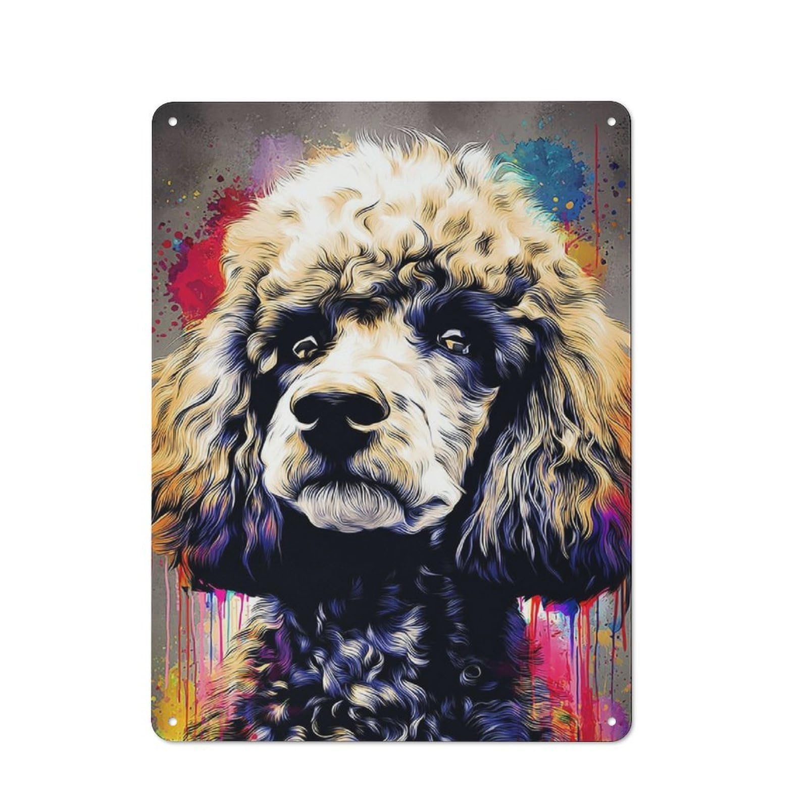 Junmoney Colorful Poodle Portrait Artwork -3 Understated Decorative Metal Sign 40X30cm Featuring Study Room Decor For Workspace, Cafe, Shop Or Desk Area