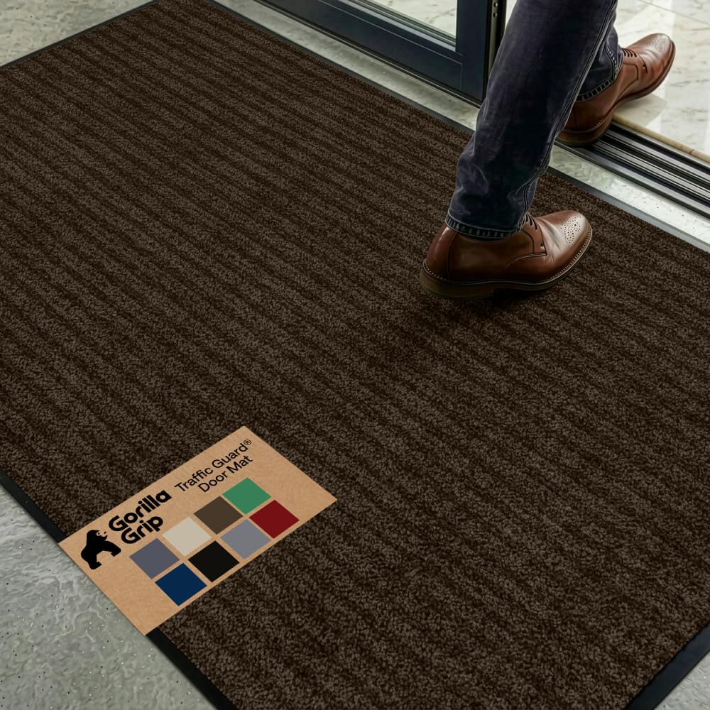 GORILLA GRIP Traffic Guard Indoor Outdoor Heavy Duty Door Mat, 72x48 Brown