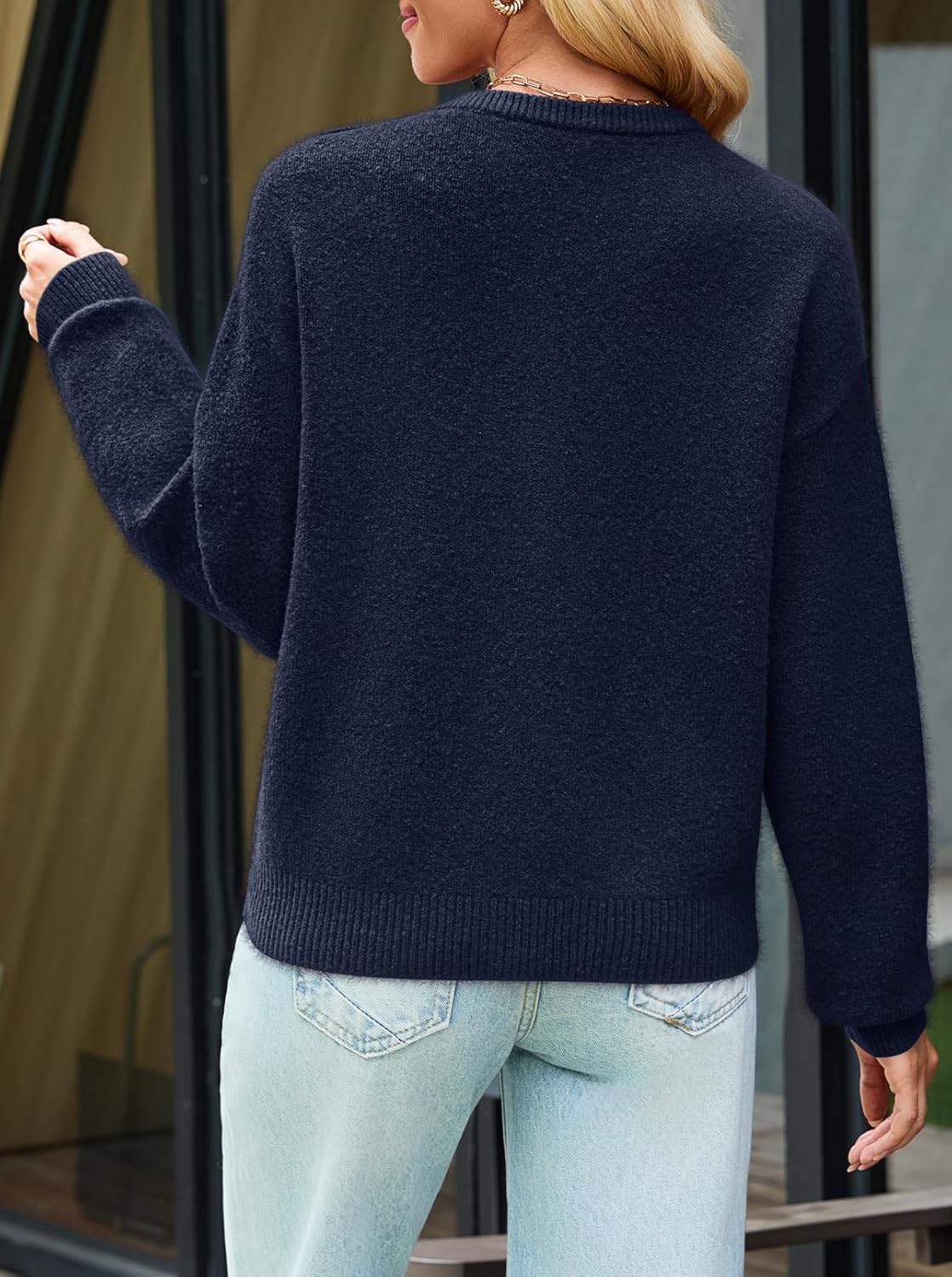 MEROKEETY Women's Long Sleeve Knit Cardigan Sweaters 2025 Fall Crewneck Button Open Front Jackets with Pockets - Image 4