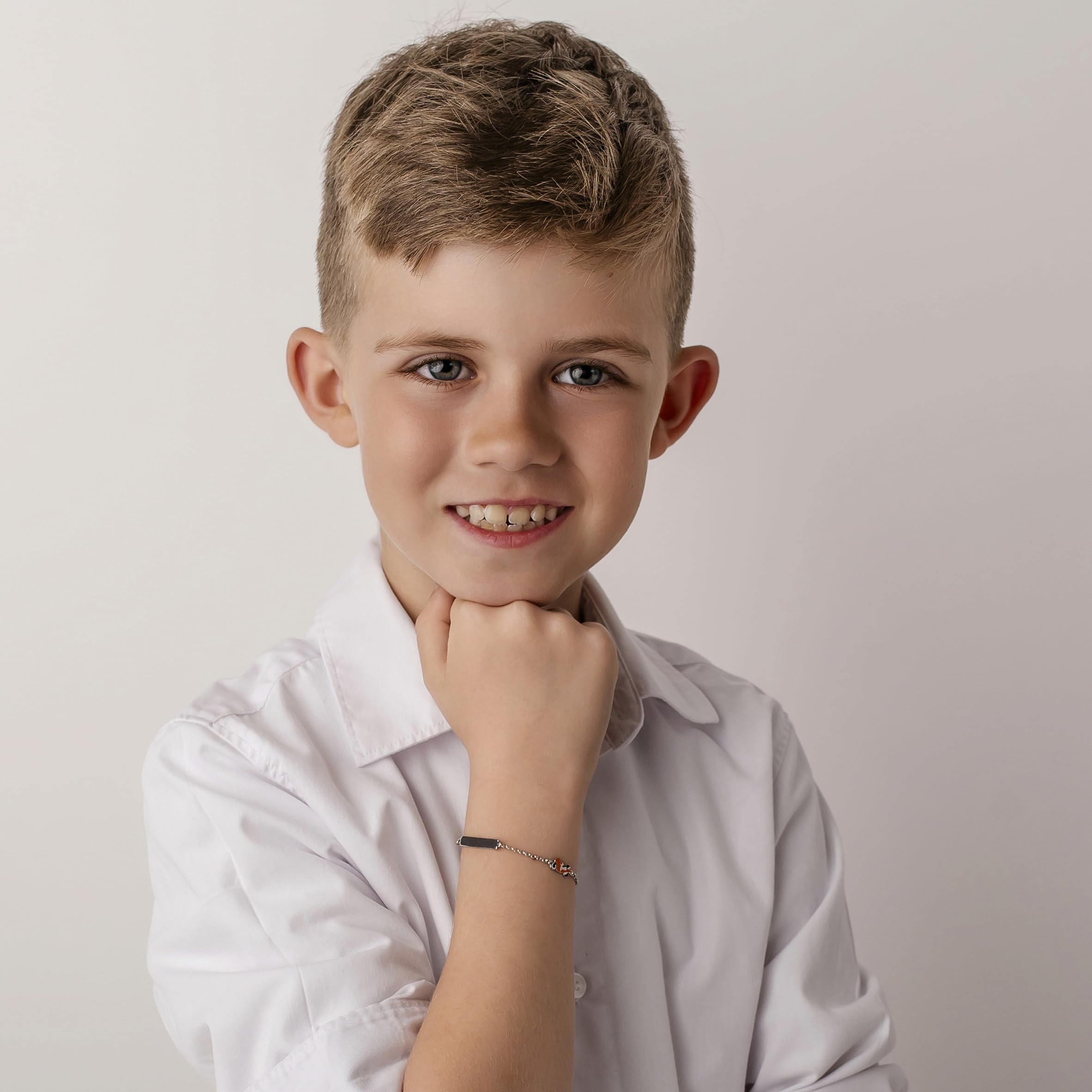 Bracelet en Argent 925 Gravée pour Enfants Moto Émaillée Boîte Cadeau