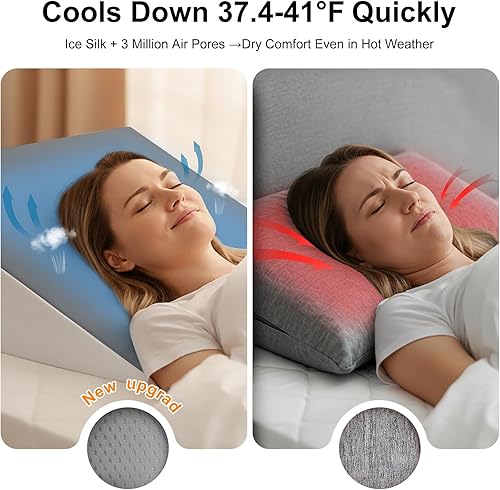 Miniatura 5 de Almohada de cuña de cama de doble cara, espuma viscoelástica refrescante y funda lavable, cuña triangular para dormir, alivio del reflujo ácido,
