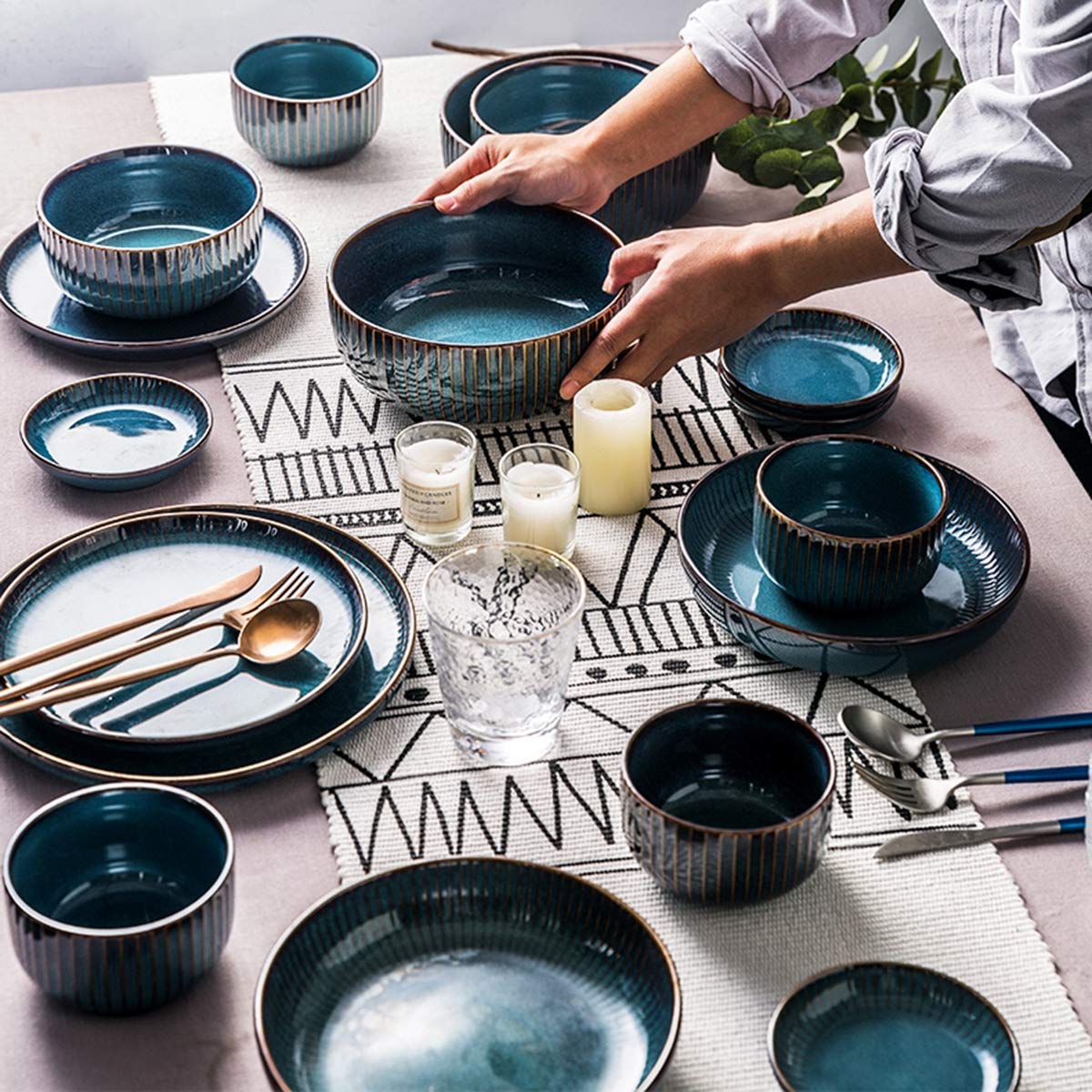 Zestaw zastawy stołowej, 12-częściowy zestaw ceramicznych talerzy obiadowych, zestaw naczyń dla 2-4 osób, idealny na wesele, przyjęcie, 12 sztuk (12 sztuk) (20 sztuk)