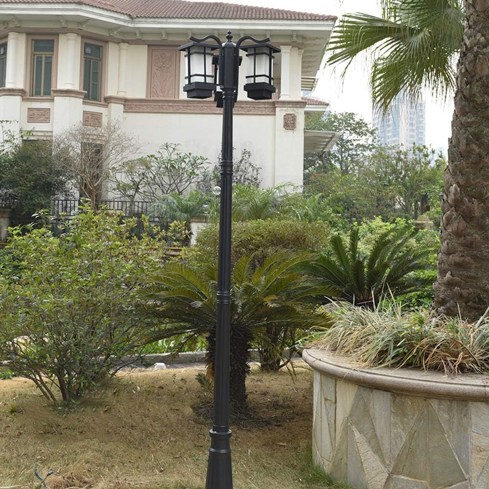 3 Light Outdoor Lantern Aluminium Column for Landscaping, Retro Style, Glass, IP65, Waterproof, for Patio and Garden, Height 230 cm, Height 230 cm